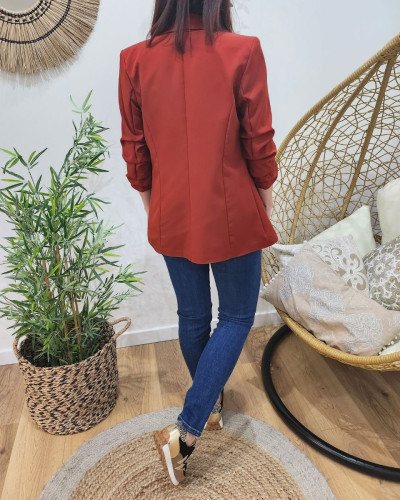 Blazer femme manches plissées terracota