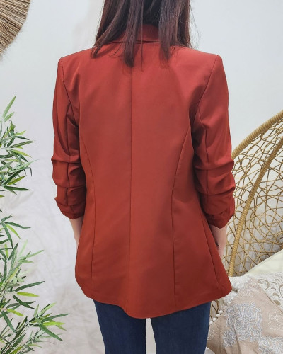 Blazer femme manches plissées terracota