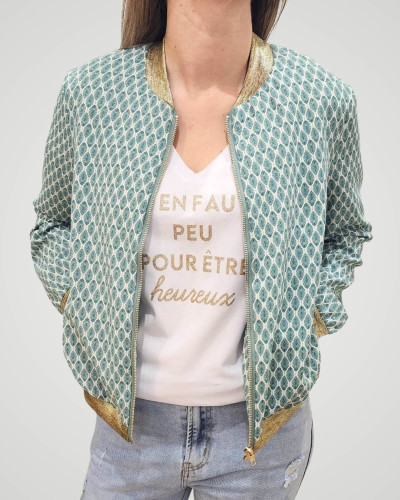Bombers femme écru feuilles vertes Corentine
