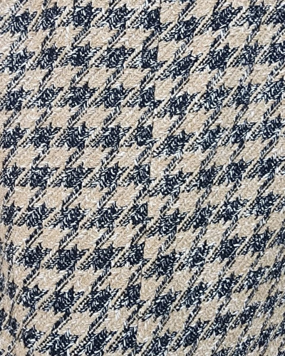 Veste blazer femme boutonnée pied de poule camel noir blanc liseré argent