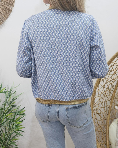 Bombers femme écru feuilles bleues Corentine