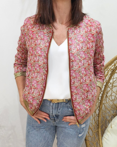 Bombers femme rouge fleuri rose Emilienne