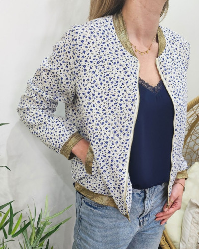 Bombers femme blanc fleurs bleues Wanda