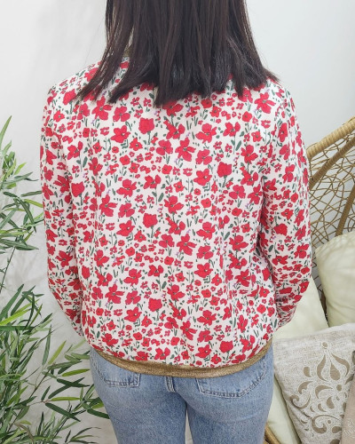 Bombers femme blanc fleurs rouges Fernande