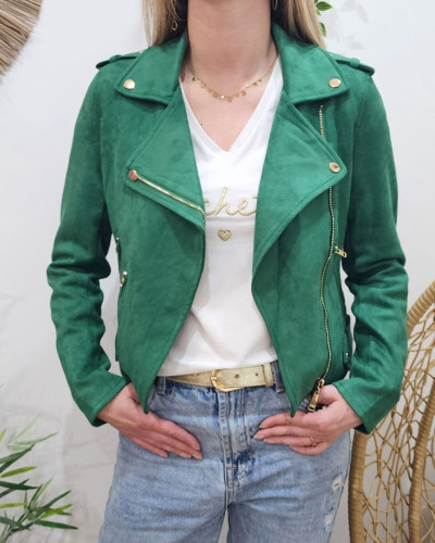 Perfecto femme vert suedine 26401