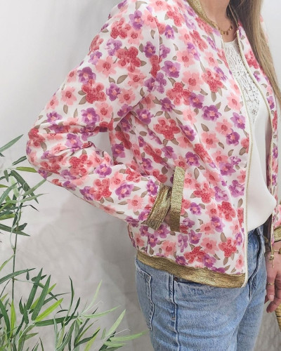 Bombers femme fleuri rose violet Marjolaine
