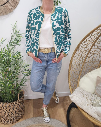 Bombers femme écru et vert Soizic
