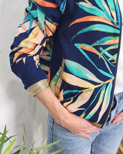 Bombers femme bleu marine feuillages multicolores 26793