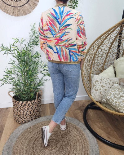 Bombers femme écru feuillages multicolores