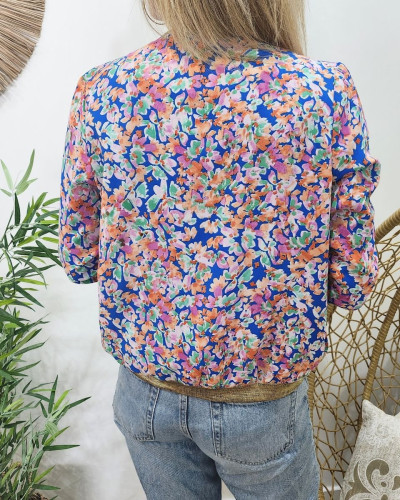 Bombers femme bleu fleuri multicolore Lilie