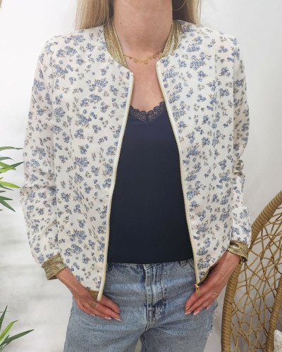 Bombers femme écru fleurs bleues Ewena