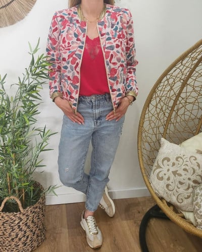 Bombers femme rose et vert Ursula