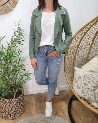 Perfecto femme fin suédine vert kaki