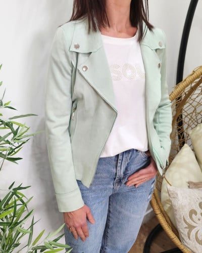 Perfecto femme fin suédine vert amande