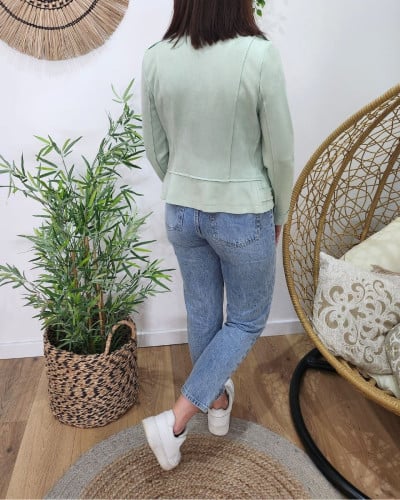 Perfecto femme fin suédine vert amande