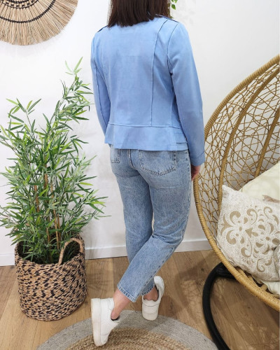 Perfecto femme fin suédine bleu ciel