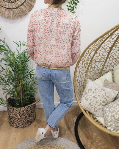 Bombers femme écru fleurs roses orangées Violaine