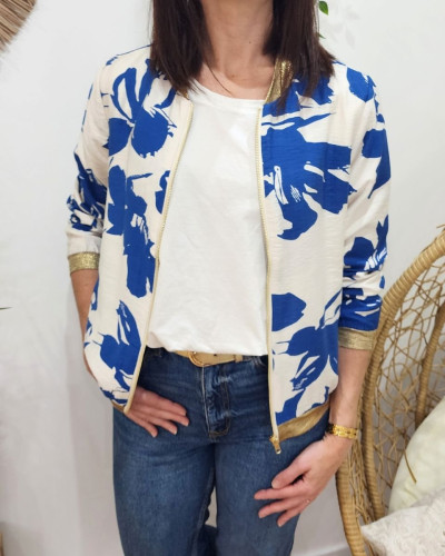 Bombers femme écru et bleu roi Lisa