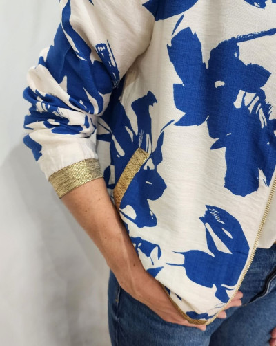 Bombers femme écru et bleu roi Lisa