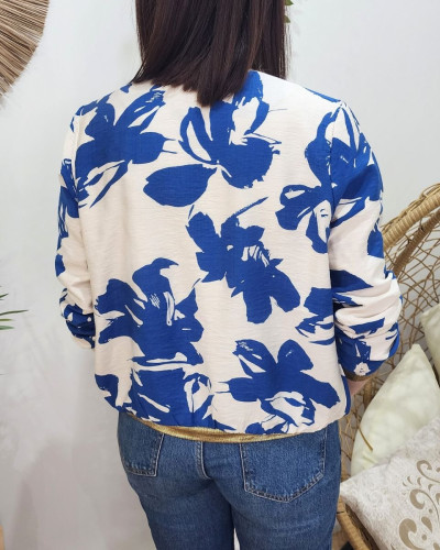 Bombers femme écru et bleu roi Lisa