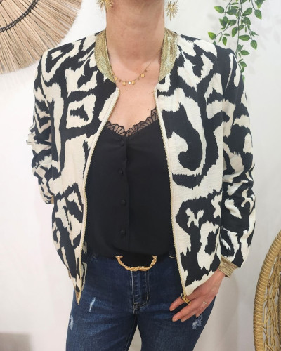 Bombers femme écru et noir Lison