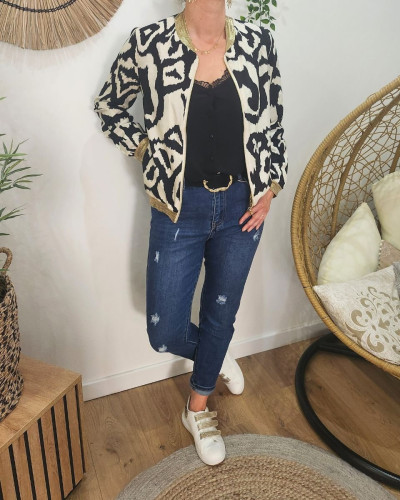 Bombers femme écru et noir Lison