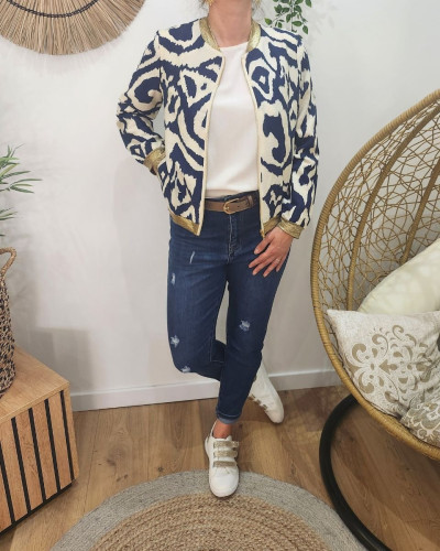 Bombers femme écru et bleu marine Lison