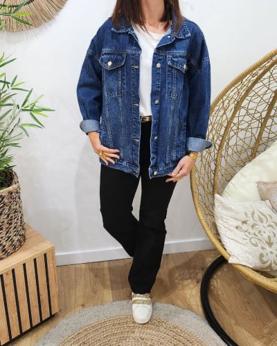 Veste femme oversize en jean foncé