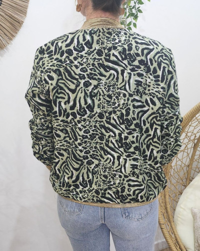 Bombers femme léopard zébré kaki et noir