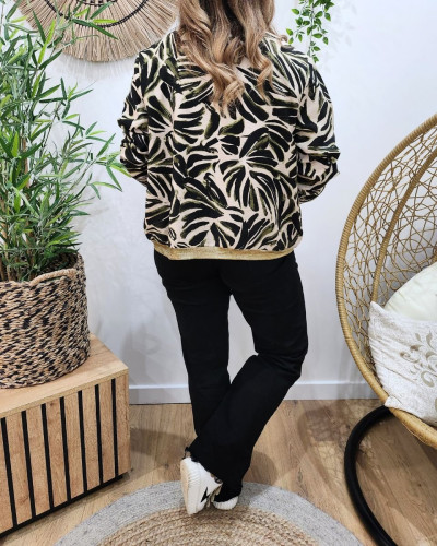 Bombers femme beige feuillages kaki