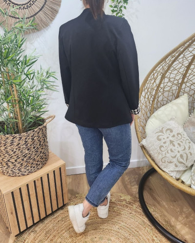 Blazer femme style officier revers pied de poule