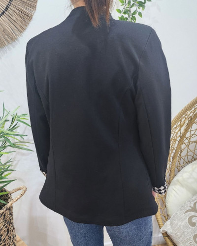 Blazer femme style officier revers pied de poule