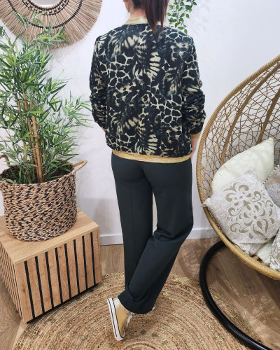 Bombers femme vert et noir motif animalier Sanna