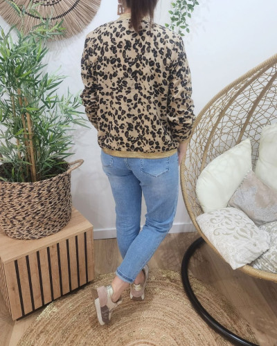 Bombers femme taupe et noir léopard paillettes dorées