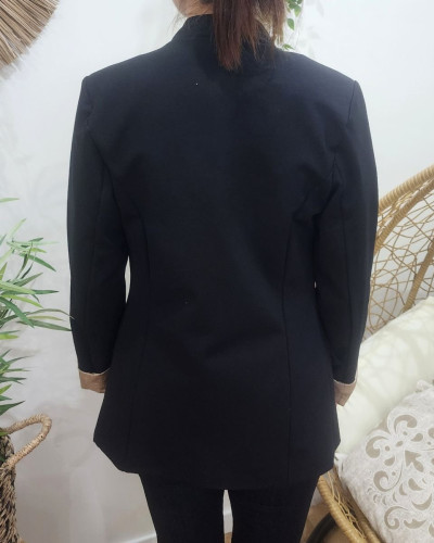 Blazer femme noir style officier revers doré