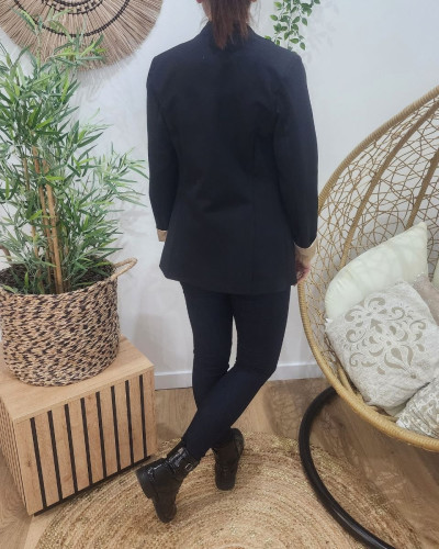 Blazer femme noir style officier revers doré