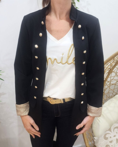Blazer femme noir style officier revers doré