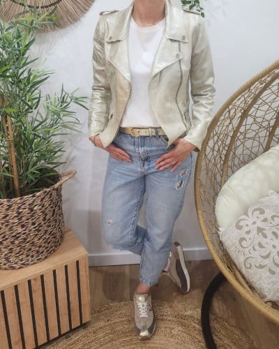 Perfecto femme fin suédine doré