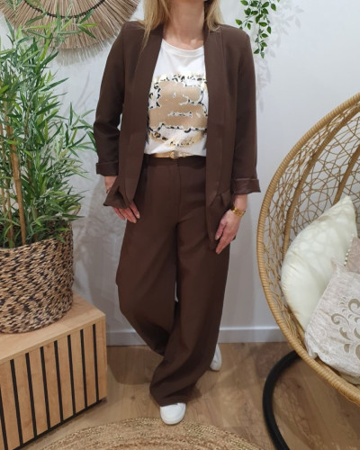 Veste blazer femme unie marron glacé