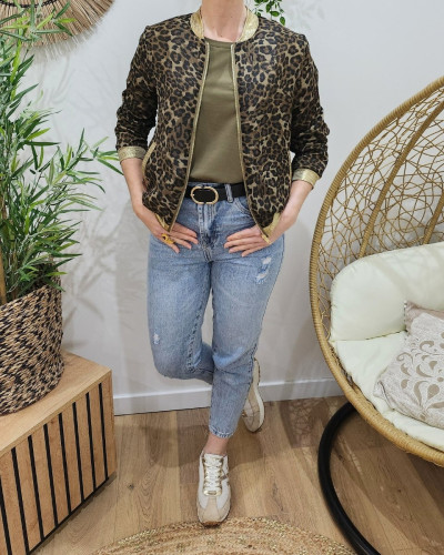 Bombers femme léopard kaki taupe