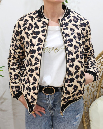 Bombers épais femme beige motif léopard
