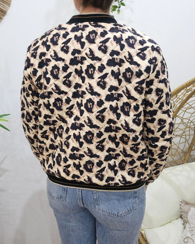 Bombers épais femme beige motif léopard