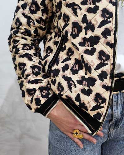 Bombers épais femme beige motif léopard