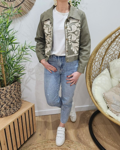 Veste femme kaki brodée Inna
