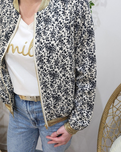 Bombers femme écru fleurs noires Adélise