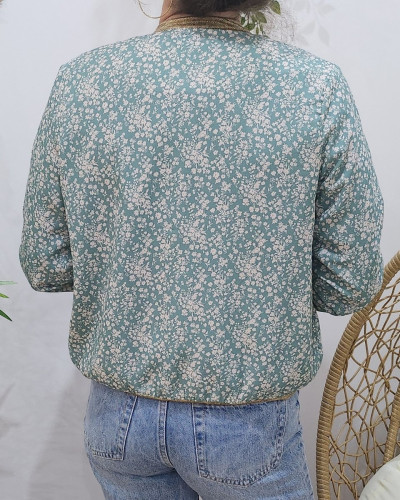 Bombers femme vert agate fleurs écrues Adélise