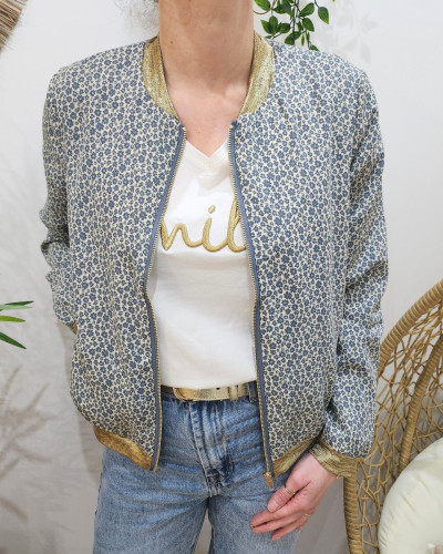 Bombers femme écru fleurs bleues Anya