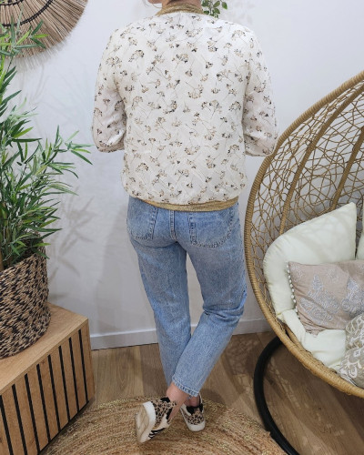 Bombers femme écru fleurs camel et noires Milie