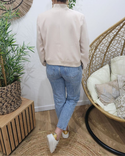 Bombers femme à poches uni beige