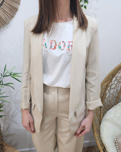Veste blazer femme unie beige clair
